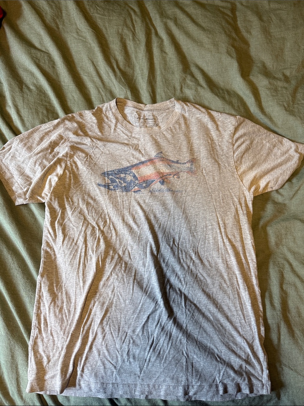 Eddie Bauer Heather Gray Short-Sleeve Tee with Distressed Fish Graphic